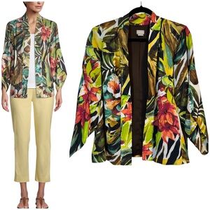 Chico's Tropical-Print Tulip-Sleeve Kimono Jacket Women's Sz8-10. w/pockets